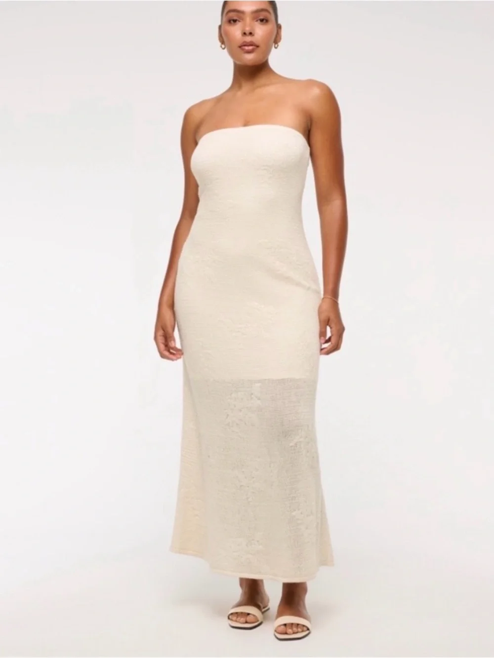 Abercrombie + Fitch Crochet Strapless Cream Lace Midi Dress - Picture 2 of 11